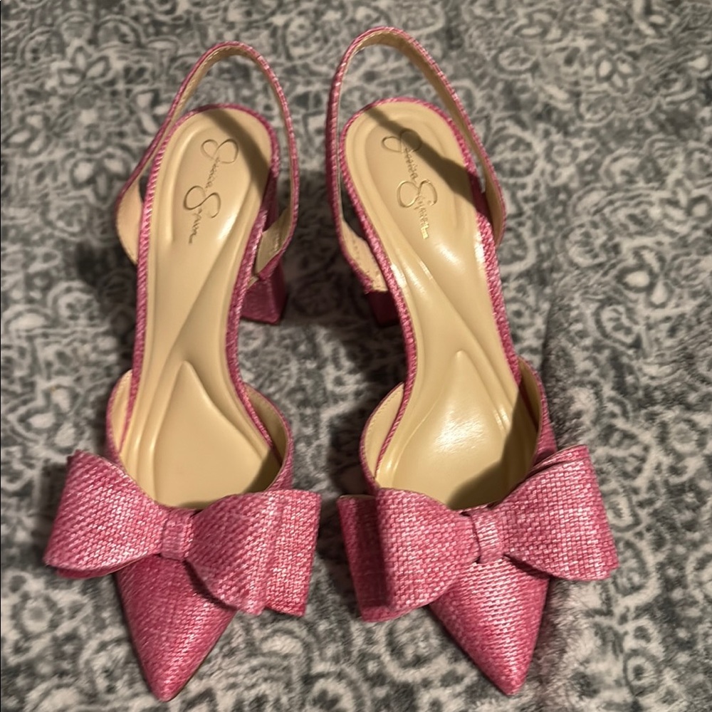Jessica Simpson Pink Textured Heels with Bow